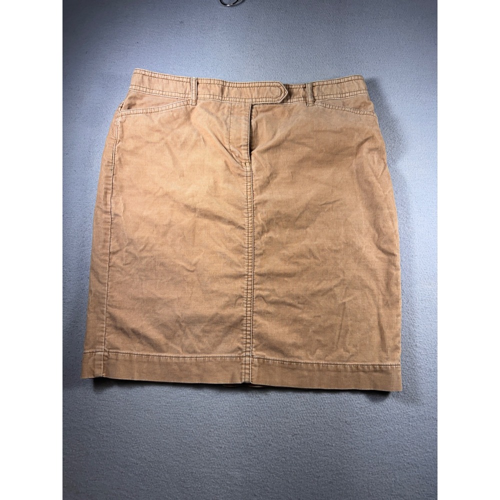 Ann Taylor LOFT Tan Corduroy Pencil Skirt Cinch Back Slit Size 6